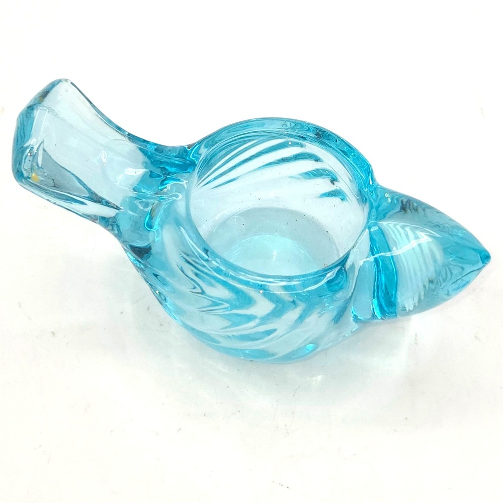 Art Glass Blown Glass Aqua Blue Bird Votive Tea Light Candle Holder Teal Blue